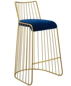 Modway Rivulet Gold Stainless Steel Performance Velvet Bar Stool Gold Navy