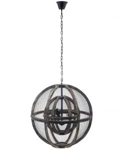 Modway Gravitate Globe Rustic Oak Wood Pendant Light Chandelier