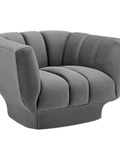 Modway Entertain Vertical Channel Tufted Performance Velvet Armchair Gray Armchairs