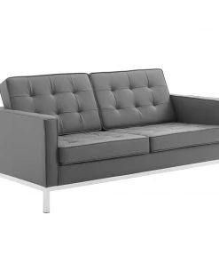 Modway Loft Tufted Upholstered Faux Leather Loveseat Silver Gray Loveseats