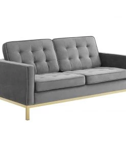 Modway Loft Gold Stainless Steel Leg Performance Velvet Loveseat Gold Gray