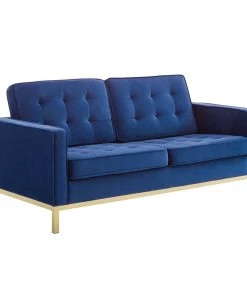 Modway Loveseats Loft Gold Stainless Steel Leg Performance Velvet Loveseat Gold Navy
