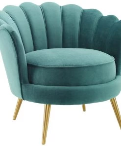 Modway Admire Scalloped Edge Performance Velvet Accent Armchair Teal Armchairs