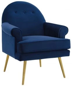 Modway Revive Tufted Button Accent Performance Velvet Armchair Navy Armchairs