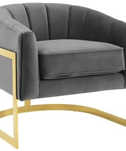 Modway Armchairs Esteem Vertical Channel Tufted Performance Velvet Accent Armchair Gray