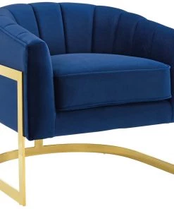 Modway Armchairs Esteem Vertical Channel Tufted Performance Velvet Accent Armchair Navy