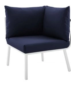 Modway Riverside Outdoor Patio Aluminum Corner Chair White Navy
