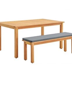 Modway Outdoor Tables Syracuse Outdoor Patio Dining Table And Bench Set Natural Gray