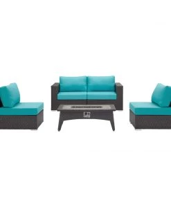 Modway Fire Pit Table Set Convene 5 Piece Set Outdoor Patio With Fire Pit Espresso Turquoise