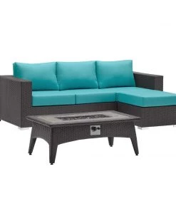 Modway Fire Pit Table Set Convene 3 Piece Set Outdoor Patio With Fire Pit Espresso Turquoise