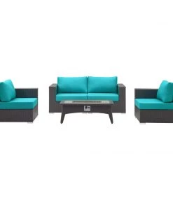 Modway Convene 5 Piece Set Outdoor Patio With Fire Pit Espresso Turquoise