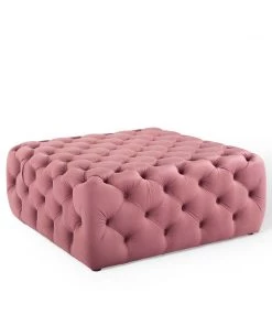 Modway Amour Tufted Button Large Square Performance Velvet Ottoman Dusty Rose Ottomans