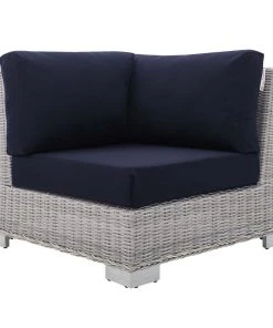 Modway Outdoor Sectional Conway Sunbrella® Outdoor Patio Wicker Rattan Corner Chair Light Gray Navy