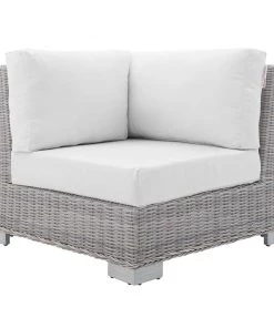 Modway Outdoor Sectional Conway Sunbrella® Outdoor Patio Wicker Rattan Corner Chair Light Gray White