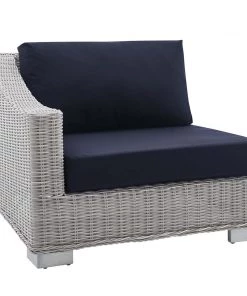 Modway Conway Sunbrella® Outdoor Patio Wicker Rattan Left-Arm Chair Light Gray Navy Outdoor Sectional