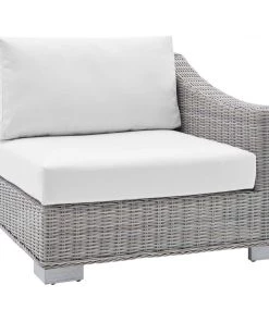Modway Outdoor Sectional Conway Sunbrella® Outdoor Patio Wicker Rattan Right-Arm Chair Light Gray White