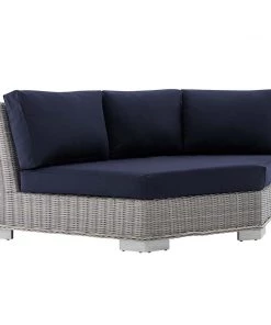 Modway Conway Sunbrella® Outdoor Patio Wicker Rattan Round Corner Chair Light Gray Navy Outdoor Sectional