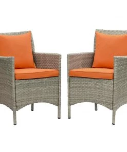 Modway Conduit Outdoor Patio Wicker Rattan Dining Armchair Set Of 2 Light Gray Orange Armchair Sets