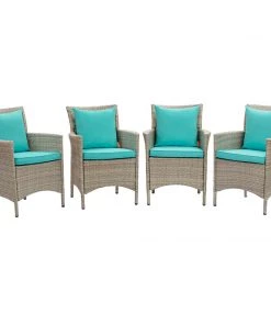 Modway Conduit Outdoor Patio Wicker Rattan Dining Armchair Set Of 4 Light Gray Turquoise Armchair Sets