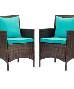 Modway Armchair Sets Conduit Outdoor Patio Wicker Rattan Dining Armchair Set Of 2 Brown Turquoise