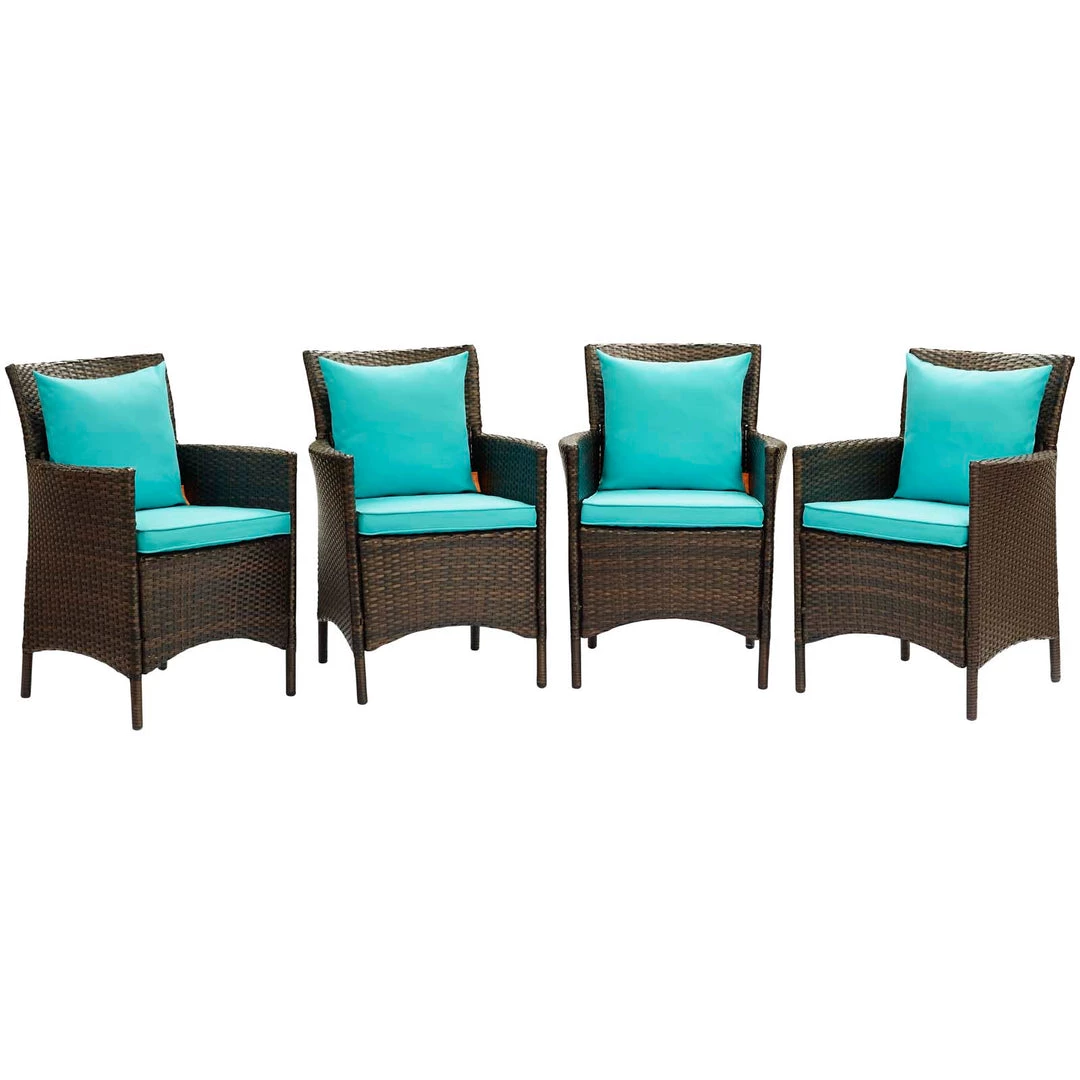 Modway Conduit Outdoor Patio Wicker Rattan Dining Armchair Set Of 4 Brown Turquoise Armchair Sets 4 Modway Conduit Outdoor Patio Wicker Rattan Dining Armchair Set Of 4 Brown Turquoise Armchair Sets