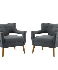 Modway Sheer Upholstered Fabric Armchair Set Of 2 Gray Armchairs