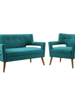 Modway Living Room Sets Sheer Upholstered Fabric Loveseat And Armchair Set Teal