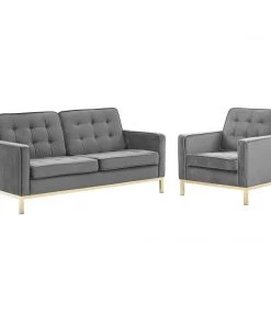 Modway Loft Gold Stainless Steel Leg Performance Velvet Loveseat And Armchair Set Gold Gray Living Room Sets