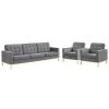 Modway Loft Gold Stainless Steel Leg Performance Velvet 3 Piece Set Gold Gray Living Room Sets