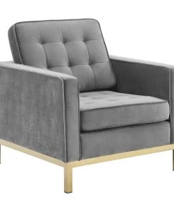 Modway Loft Gold Stainless Steel Leg Performance Velvet 3 Piece Set Gold Gray Living Room Sets