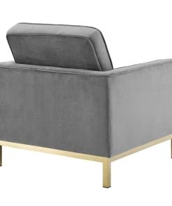 Modway Loft Gold Stainless Steel Leg Performance Velvet 3 Piece Set Gold Gray Living Room Sets
