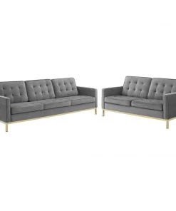 Modway Loft Gold Stainless Steel Leg Performance Velvet Sofa And Loveseat Set Gold Gray