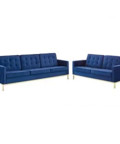 Modway Loft Gold Stainless Steel Leg Performance Velvet Sofa And Loveseat Set Gold Navy Living Room Sets