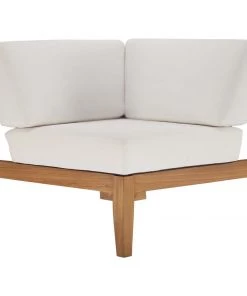 Modway Bayport Outdoor Patio Teak Wood Corner Chair Natural White Outdoor Sectional