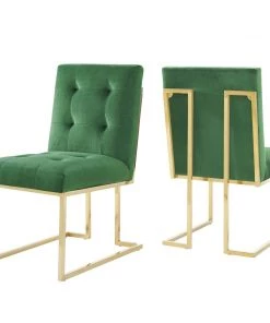 Modway Privy Gold Stainless Steel Performance Velvet Dining Chair Set Of 2 Gold Emerald