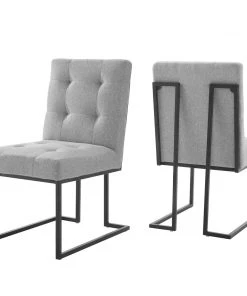 Modway Privy Black Stainless Steel Upholstered Fabric Dining Chair Set Of 2 Black Light Gray