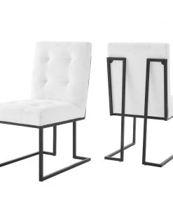 Modway Privy Black Stainless Steel Upholstered Fabric Dining Chair Set Of 2 Black White