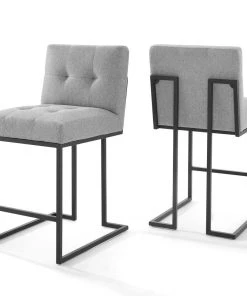 Modway Privy Black Stainless Steel Upholstered Counter Stool Set Of 2 Black Light Gray Stools