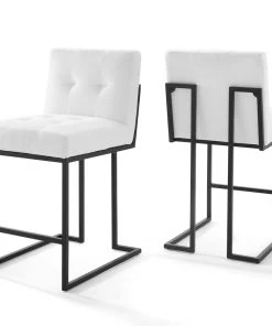 Modway Privy Black Stainless Steel Upholstered Fabric Counter Stool Set Of 2 Black White