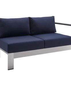 Modway Shore Sunbrella® Fabric Aluminum Outdoor Patio Right-Arm Loveseat Silver Navy 17 Modway Shore Sunbrella® Fabric Aluminum Outdoor Patio Right-Arm Loveseat Silver Navy