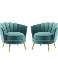 Modway Admire Accent Armchair Performance Velvet Set Of 2 Teal