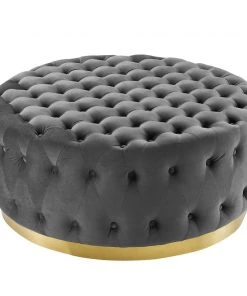 Modway Ensconce Tufted Performance Velvet Round Ottoman Gray Ottomans