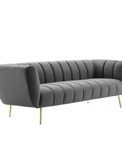 Modway Favour Channel Tufted Performance Velvet Sofa Gray SOFAS 17 Modway Favour Channel Tufted Performance Velvet Sofa Gray SOFAS