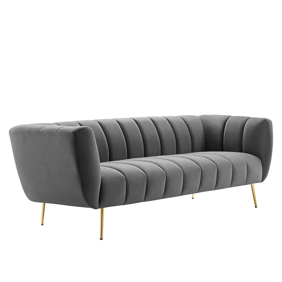 Modway Favour Channel Tufted Performance Velvet Sofa Gray SOFAS 9 Modway Favour Channel Tufted Performance Velvet Sofa Gray SOFAS