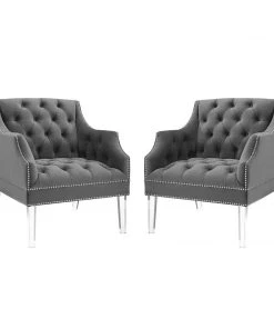 Modway Proverbial Armchair Performance Velvet Set Of 2 Gray Armchairs 13 Modway Proverbial Armchair Performance Velvet Set Of 2 Gray Armchairs