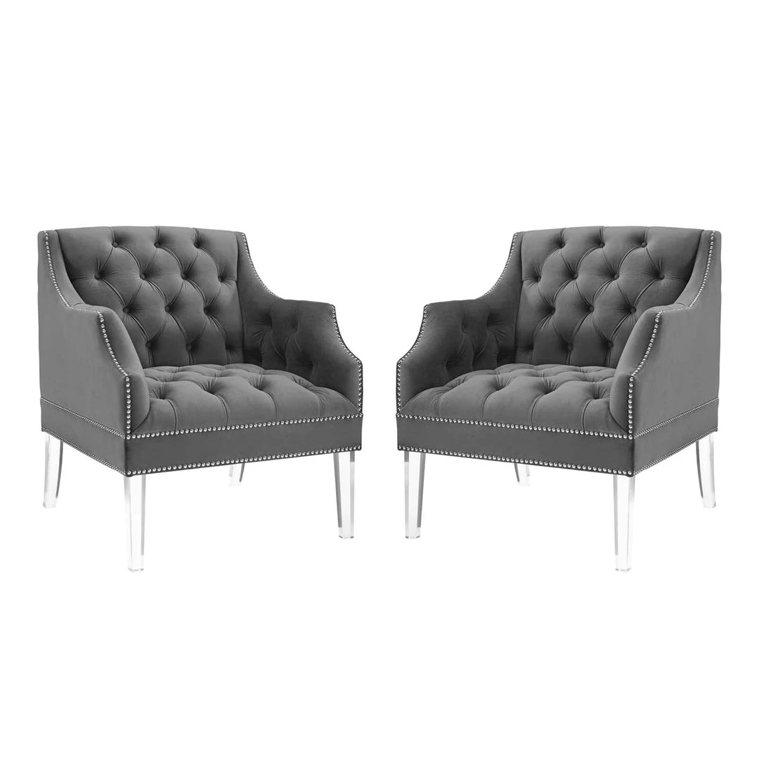 Modway Proverbial Armchair Performance Velvet Set Of 2 Gray Armchairs 7 Modway Proverbial Armchair Performance Velvet Set Of 2 Gray Armchairs