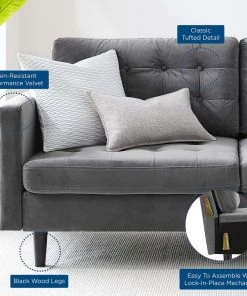 Modway Exalt Tufted Performance Velvet Sofa Gray SOFAS