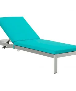Modway Lounge Chair Outdoor Shore Outdoor Patio Aluminum Chaise With Cushions Silver Turquoise