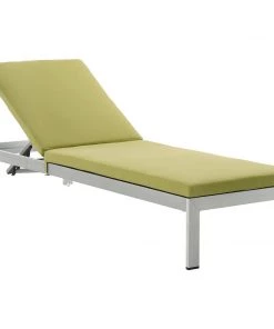 Modway Lounge Chair Outdoor Shore Outdoor Patio Aluminum Chaise With Cushions Silver Peridot