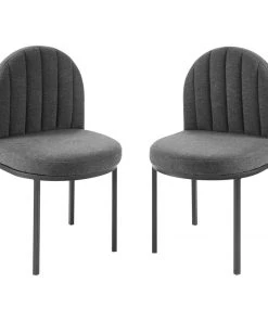 Modway Dining Chairs Isla Dining Side Chair Upholstered Fabric Set Of 2 Black Charcoal